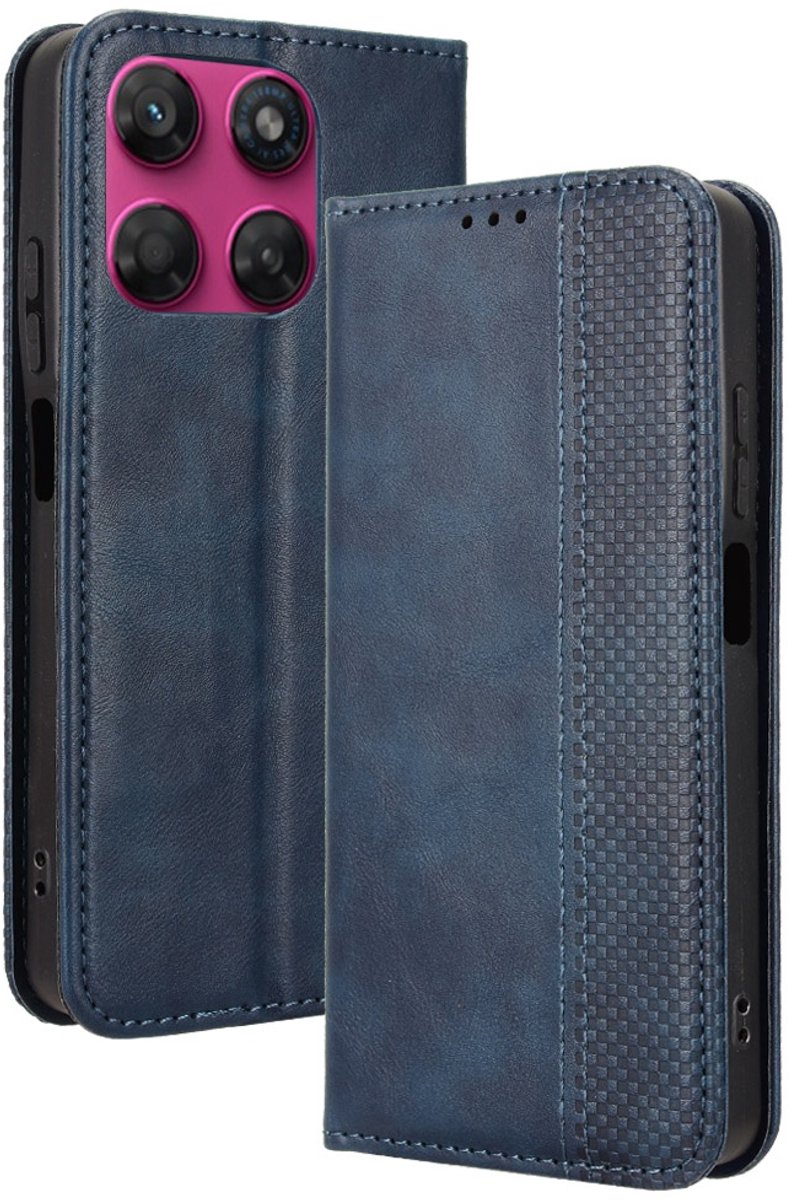Coverup Hoesje - Geschikt voor Motorola Moto G37 / G37 Power / G47 Hoesje - Coverup Vintage Style Book Case - Blauw