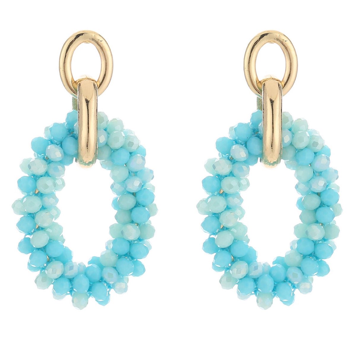 Michelle Bijou Oorbellen Kralen Ovaal goud blauw mix