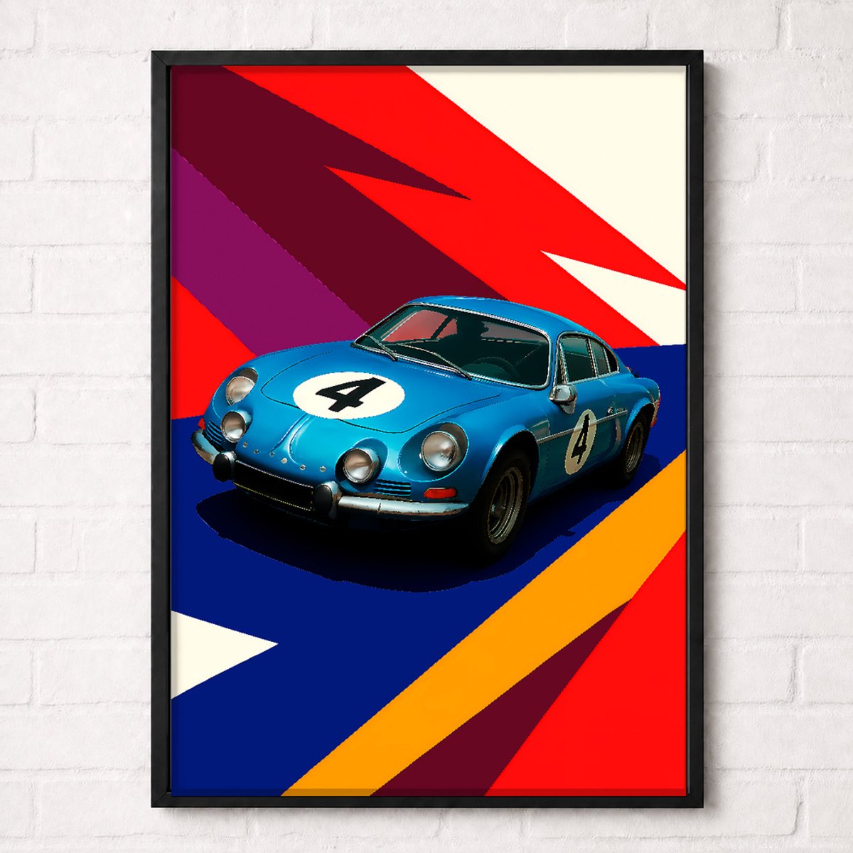 Raceauto Poster - Blauwe Klassieke Raceauto Nummer 4 - Classic Racing Collection - Posters voor Autoliefhebbers - A1+ 61 x 91,5 cm