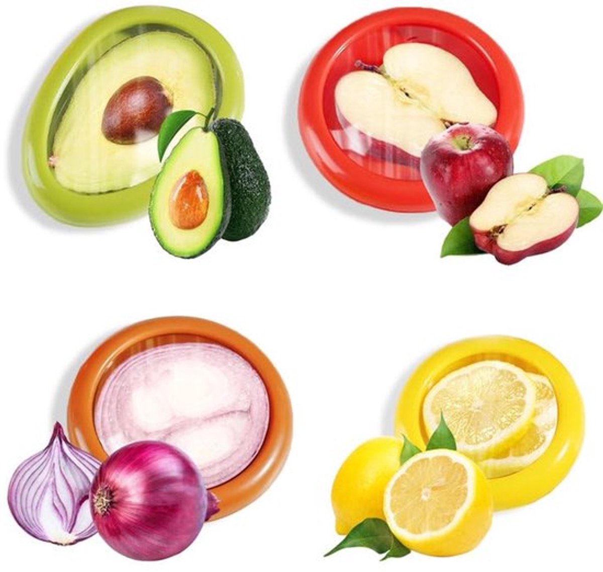 Verpakking van 4 siliconen fruitbewaardozen, herbruikbare siliconen opbergdozen, siliconen fruitbewaardoos voor de koelkast, bewaren van fruit en groenten