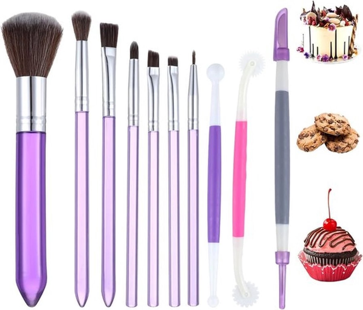 10 stuks fondant taartborstelset, taartschilderkwast, levensmiddelenkwast, cake-kwast, bakkwast, bakkwast, voor doe-het-zelf 3D-decoratie, cake, koekjes en desserts