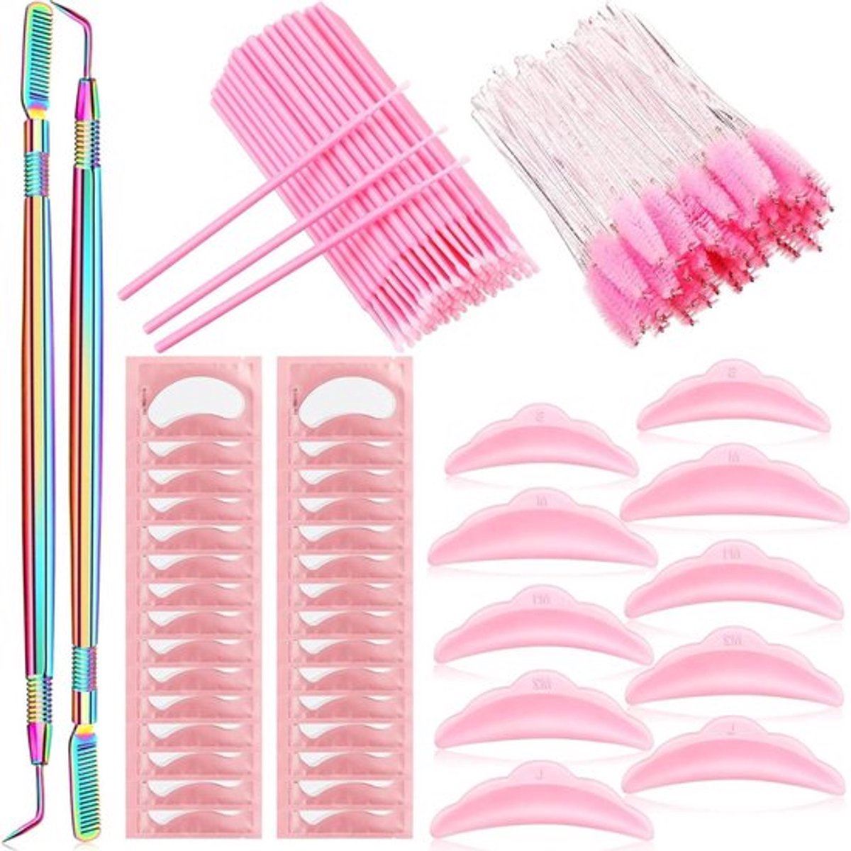 Lash Lift-hulpmiddel - Staven Siliconen Wimperpads Wimperseparator met Kam Micro-Wattenstaafjes Crystal Mascara Oogpads Wimperverlenging (232 stuks)