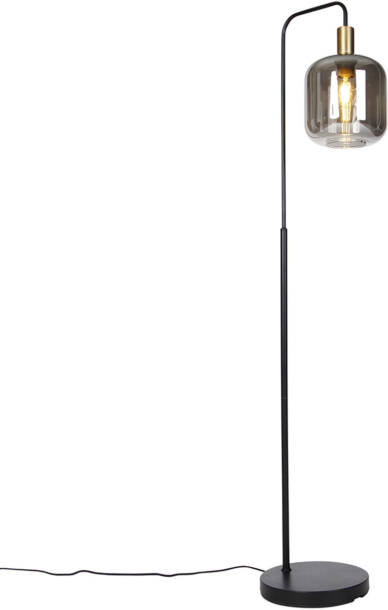 Qazqa smart led art deco vloerlamp - Zuzanna - zwart met rookglas, incl. 7W ledlamp, 2700K - 6500K, dimbaar, 150cm, ideaal als hal, keuken, slaapkamer