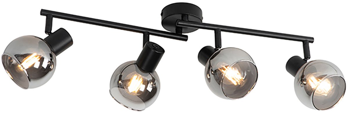 Qazqa smart led verstelbare spot, opbouwspot, plafondspot - Vidro - zwart met rookglas , incl. 4.2W ledlamp, 2700K - 6500K, dimbaar, 77cm, 4-lichts,