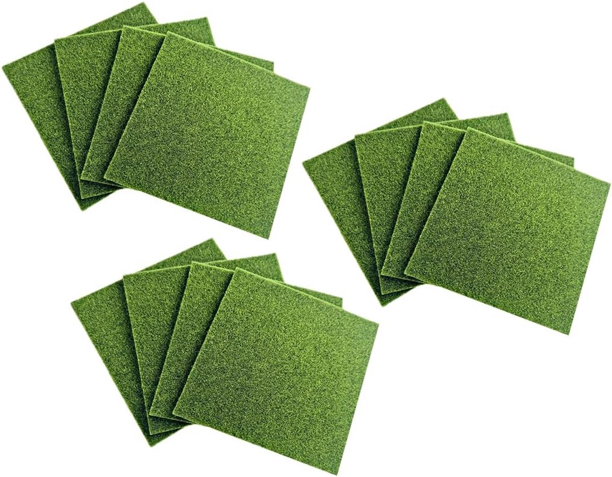 Kunstgras om te knutselen 15 x 15 cm - 12 stuks - 3 mm hoog - ideaal voor modelbouwprojecten - ShopVlot