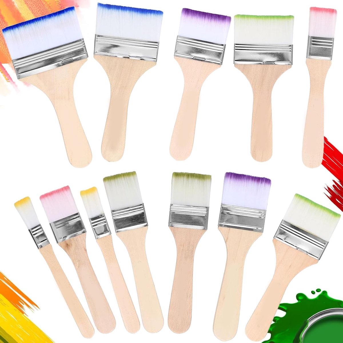 Verfkwasten set 12 stuks - nylon platte kwasten - houten handvatten - perfect voor aquarel en olie - ShopVlot