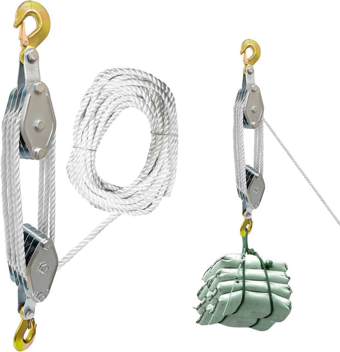 Hefkat met 20 m nylon - 2.4 m hoogte - 8 nylon katrollen - voor zwaar tillen van lasten - ShopVlot