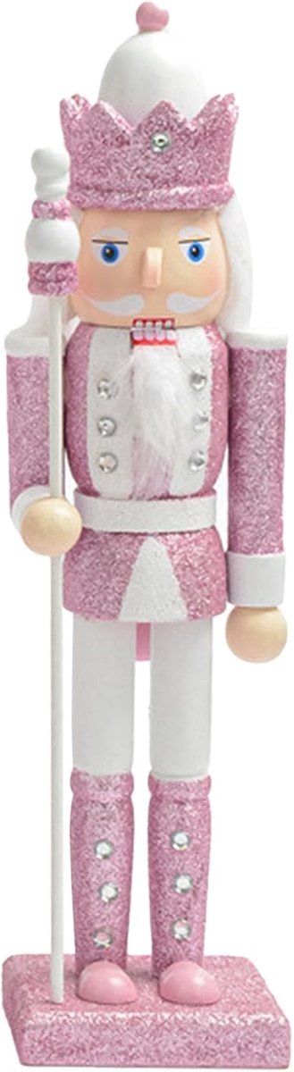 Houten Kerst Nutcracker Ornament - 1P met Roze Kleding en Scepter - Perfect voor Feestelijke Decoratie - ShopVlot