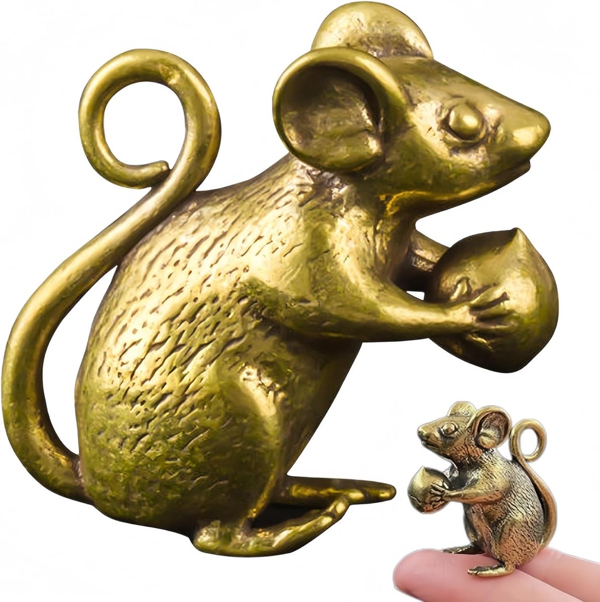 Muisbeeld geluksbrenger - messing antiek goud - Feng Shui decoratie - perfect voor bureau - ShopVlot
