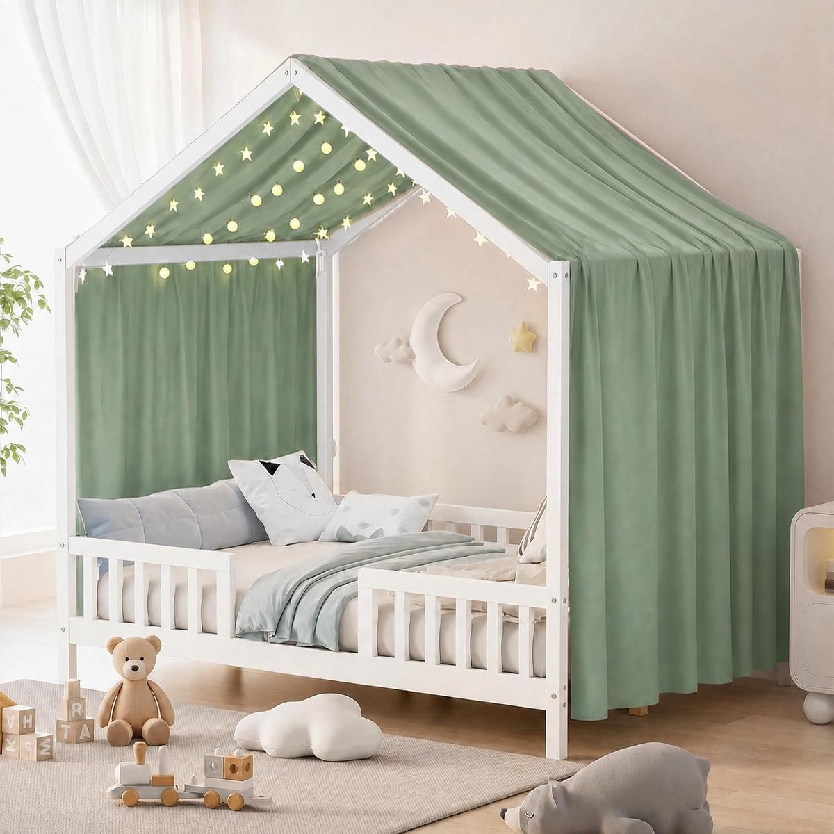 Huisbed bedhemel 1-delige set - hemelsgroen - mousseline - gezellige kinderkamer decoratie - ShopVlot