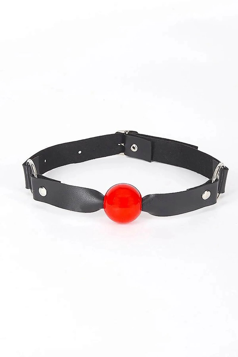 Rode mondball ball gag met Kunstleer Standaard Maat Handgemaakt