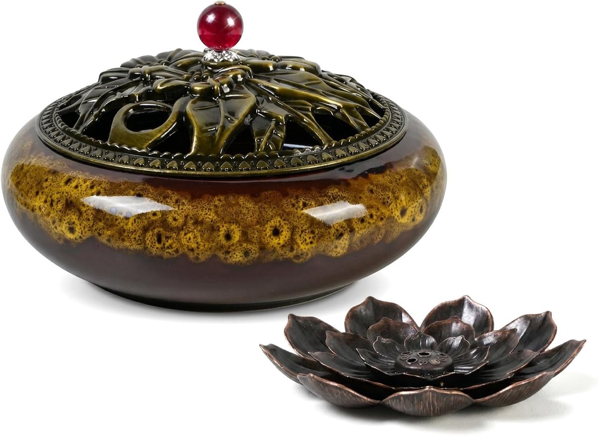 Wierookhouder keramiek - afneembaar lotusdesign - decoratief hoogtepunt - ideaal voor meditatie - ShopVlot