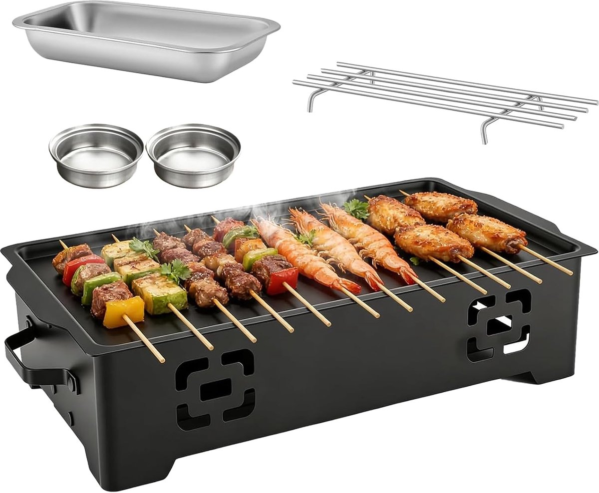 BBQ-warmhoudplaat 37,5 x 20,5 cm - antiaanbakplaat - verwarmd met kolen - ideaal voor barbecues - ShopVlot