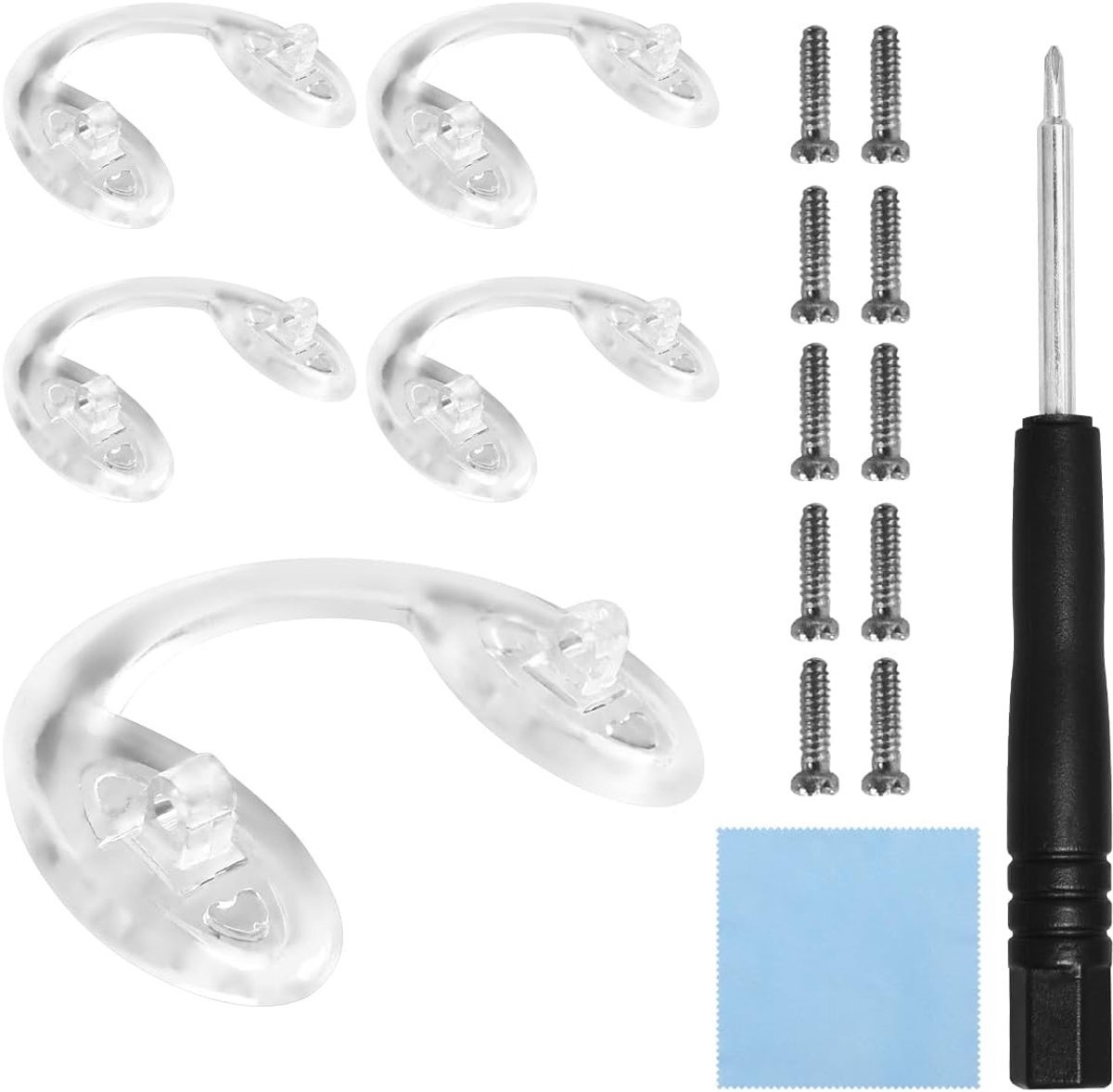 U-shaped spectacle lenses, nose pads, screw glass, 5 pairs with 4 screws, 1 screwdriver and clean cloth - ShopVlot