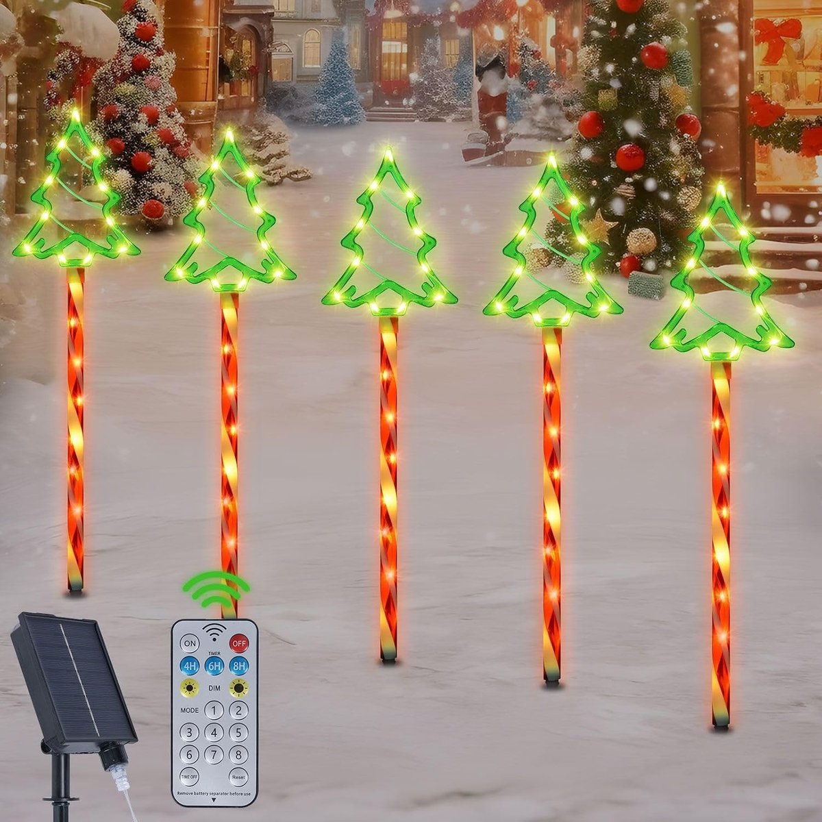 Qoosea Solar Christmas Tree Lights Outdoor 5-in-1 8 Modes Solar Powered with Remote USB Charging IP65 Waterproof - ShopVlot