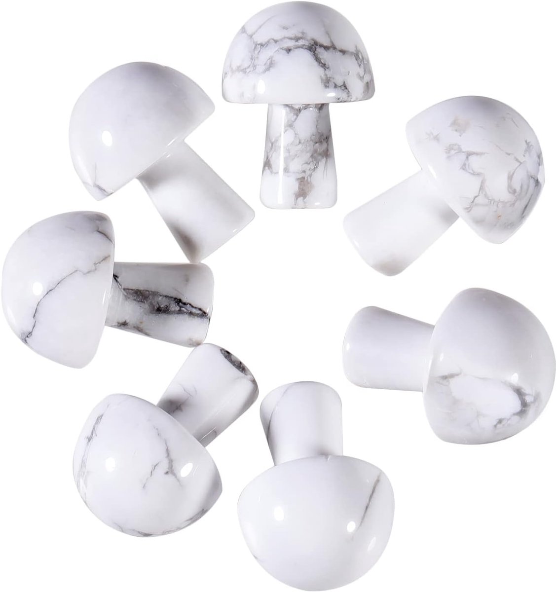 7pcs crystal mushroom sculpture stone figurine, hand carved gemstone mushrooms handicraft healing chakra decor, white - ShopVlot