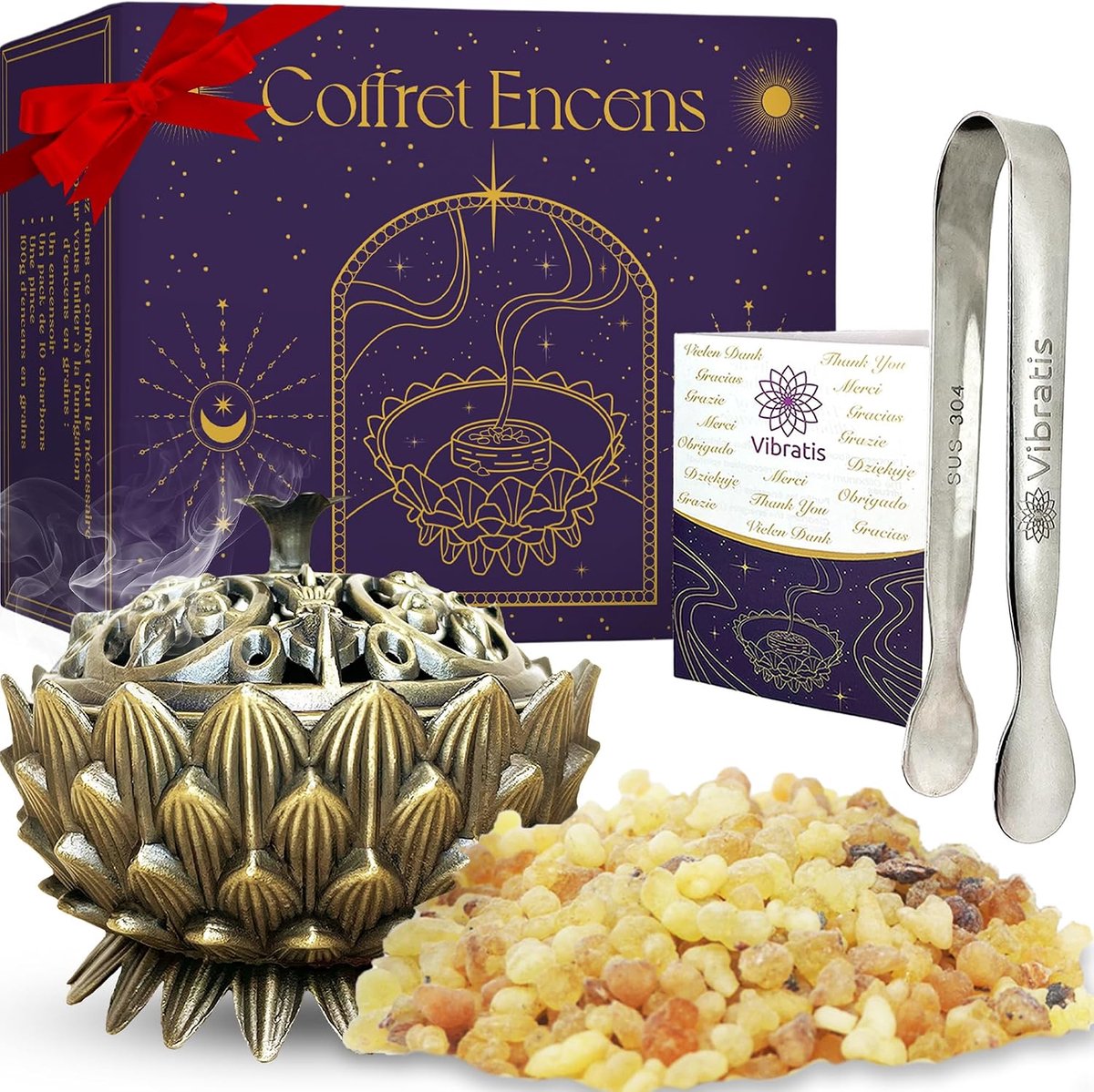 Oliban Natural Incense Set, 100 g Boswellia Serrata Incense and Tongs Made of Stainless Steel, Ideal for Purification - ShopVlot