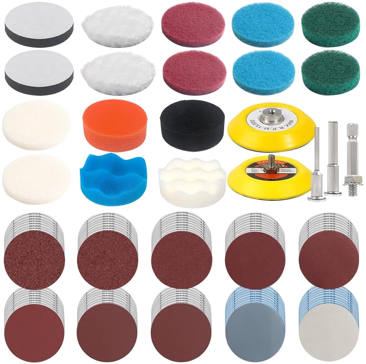 Cordless Screwdriver Polishing Set with 100 Pieces Sandpaper with 75 mm Grit 60 80 150 240 400 800 1200 2000 3000 5000 - ShopVlot