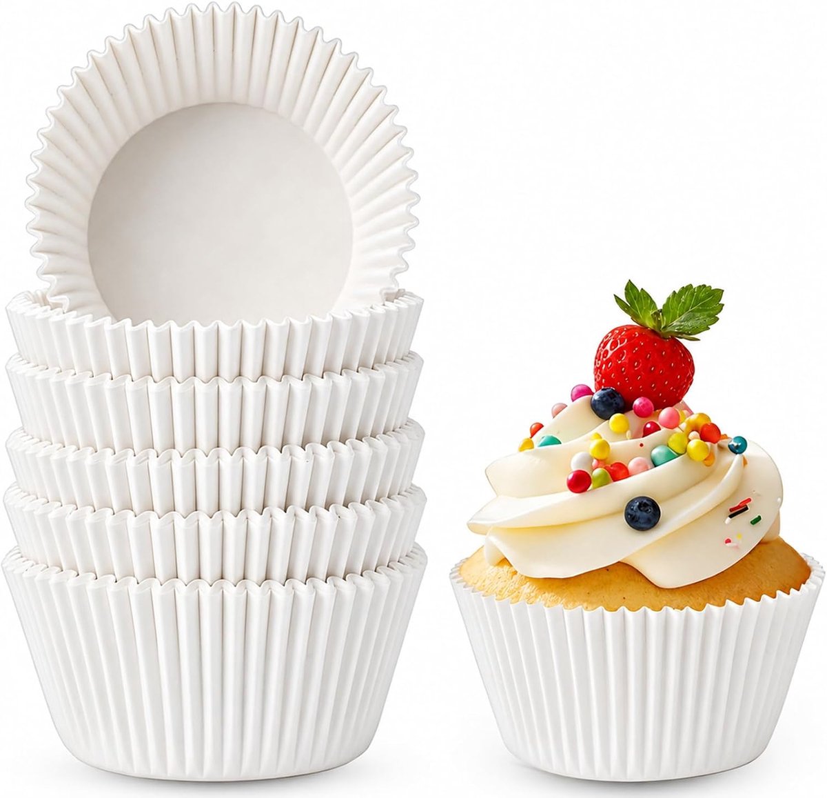 100 Pieces White Paper Muffin Moulds, Cupcake Moulds - 2 in Diameter at the Bottom x 7cm Wide x 3.2cm High - ShopVlot