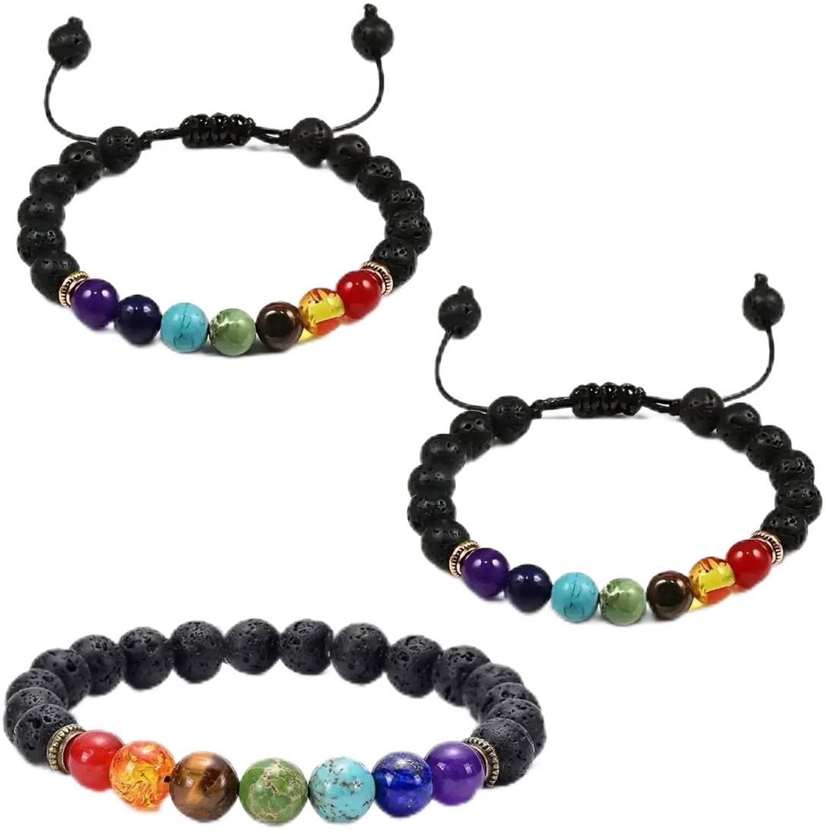 Solidchoice - Set van 3 Chakra Armbanden met Natuurlijke Edelstenen