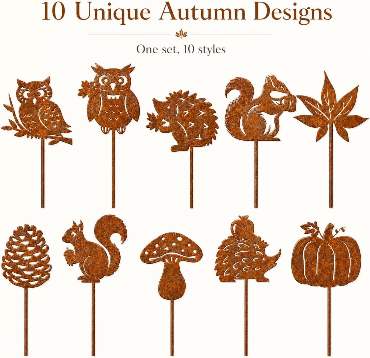 Herfst stekker 10 stuks - roestlook tuindecoratie - natuurlijke charme - voor balkon en tuin - ShopVlot