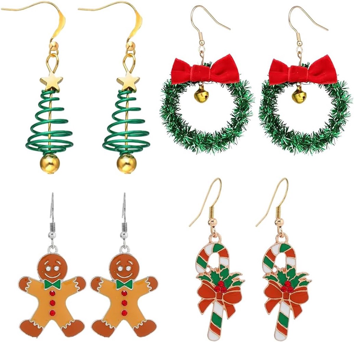 Kerstoorbellen 4 Paar - Grappige Kerstontwerpen - Perfect voor Feestdagen - Unieke Accessoires - ShopVlot