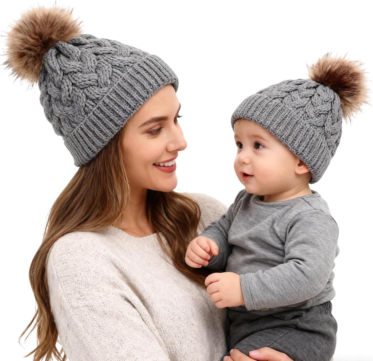 Wintermutsen set 2pcs - gebreid - groen - perfect voor moeder en baby - ShopVlot