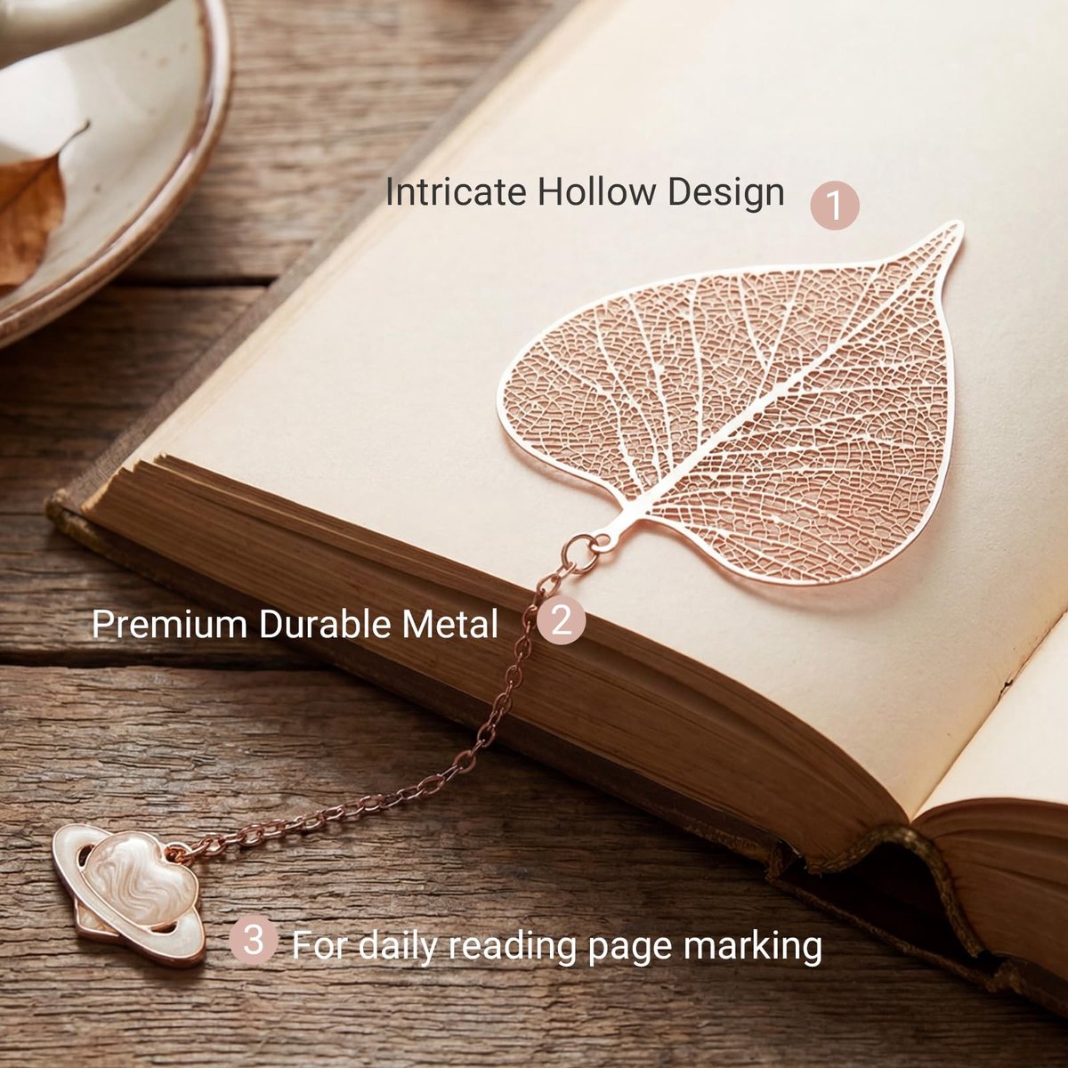 Solidchoice - Elegante Metalen Boekenlegger in Bodhi-Bladdesign