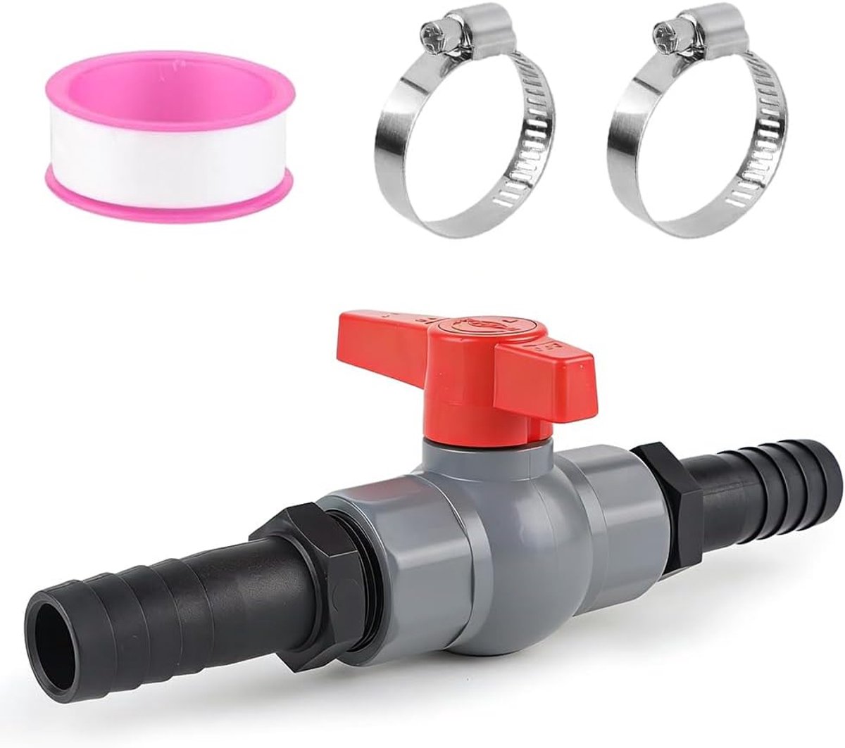 Kogelklep met Slangconnector - PVC Kogelklep - Inclusief 40 mm Moer en 2 Slangbuizen - Voor Irrigatiesystemen - ShopVlot