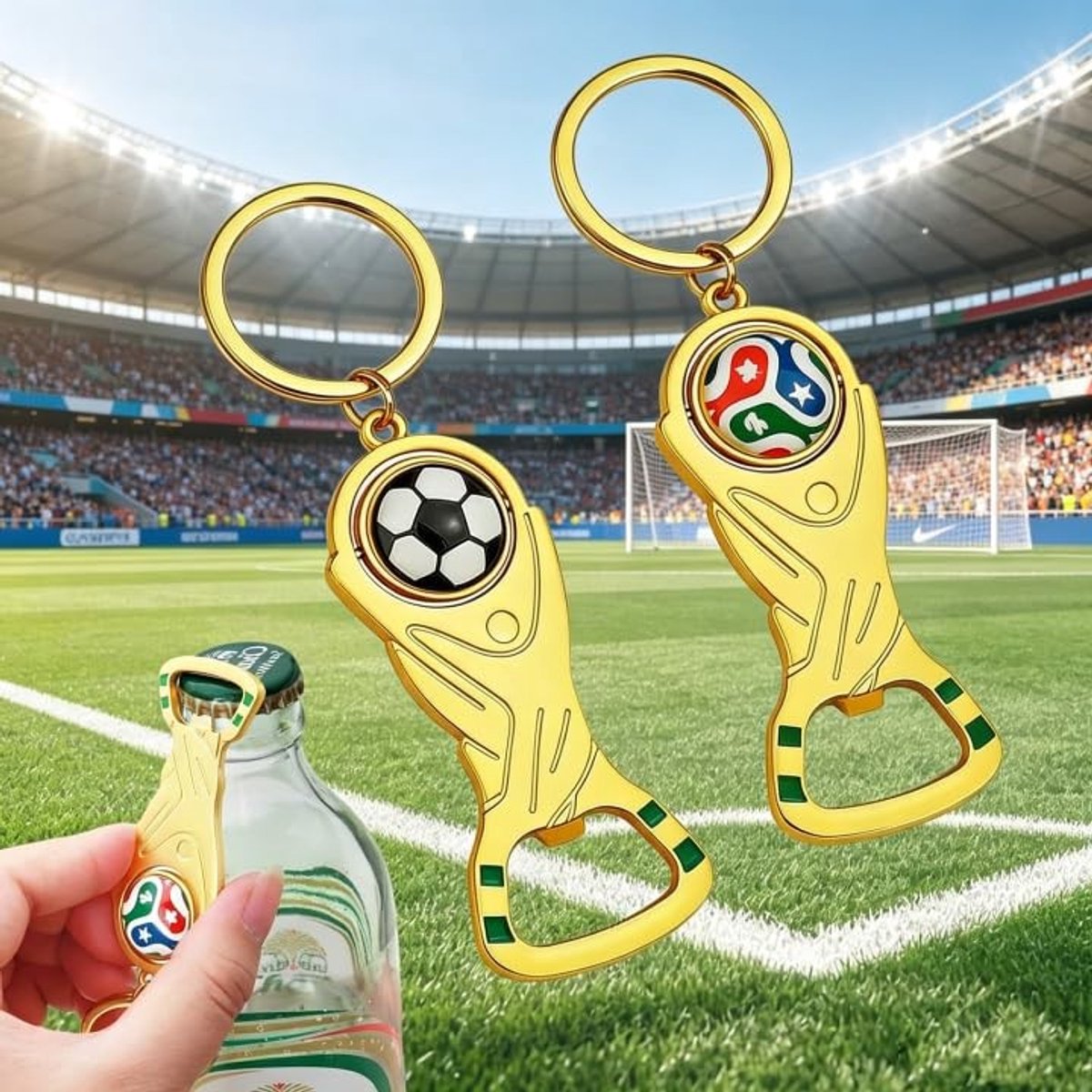 Solidchoice - Set van 2 Voetbal Sleutelhangers met Flesopener