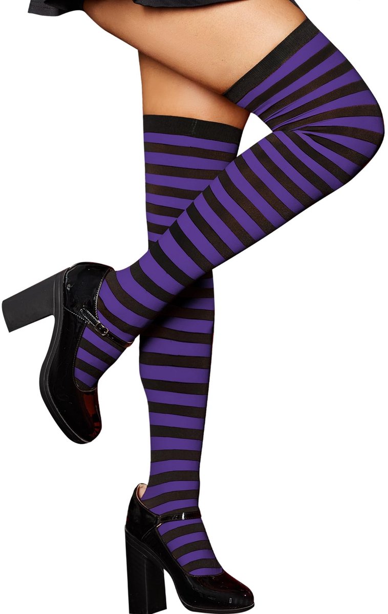 Solidchoice - Gestreepte Dames Hold-up Kousen voor Halloween en Feestjes