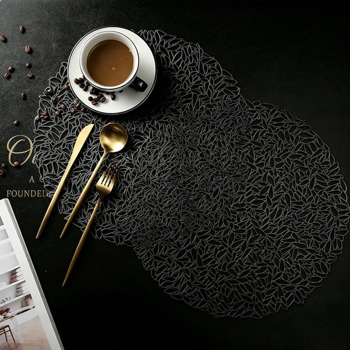 Ronde placemats set van 4 - warmte-isolatie PVC - gebroken bladeren patroon - stijlvolle tafeldecoratie - ShopVlot
