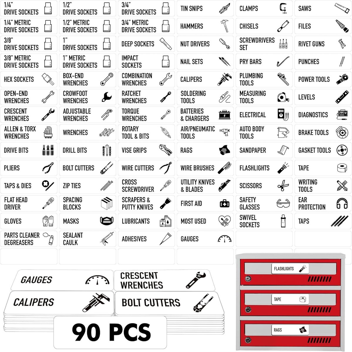 Magnetische toolbox labels 90 stuks - grote labels - sterke magneten - efficiënt organiseren - ShopVlot