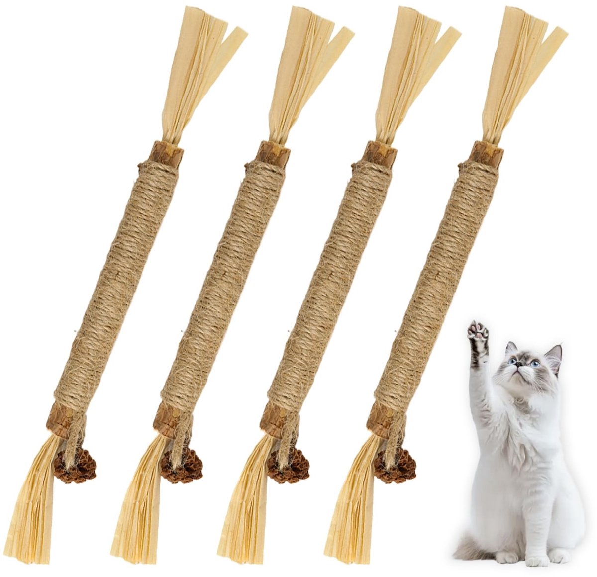 4 Pieces Chew Sticks voor Katten - Tandheelkundige Zorg - Katnip - Veilig Hulpje tegen Tandplak en Slechte Adem - Gezonde Hygiëne en Tandverzorging