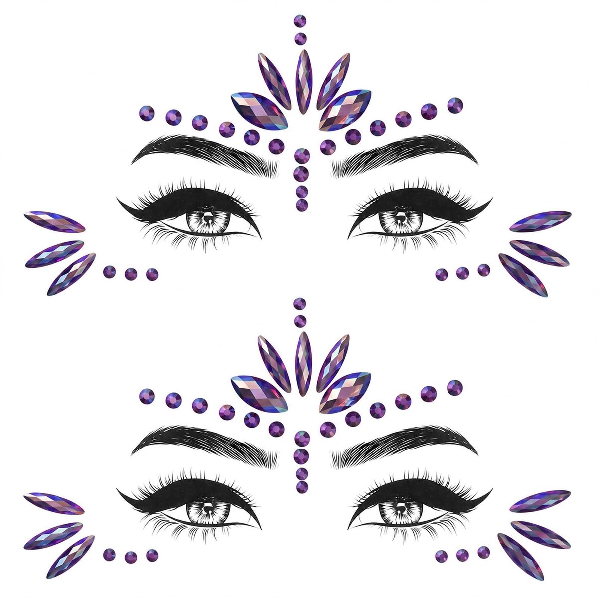 Solidchoice - 2 Stuks Zelfklevende Rhinestones Gezichtsstickers voor Feesten