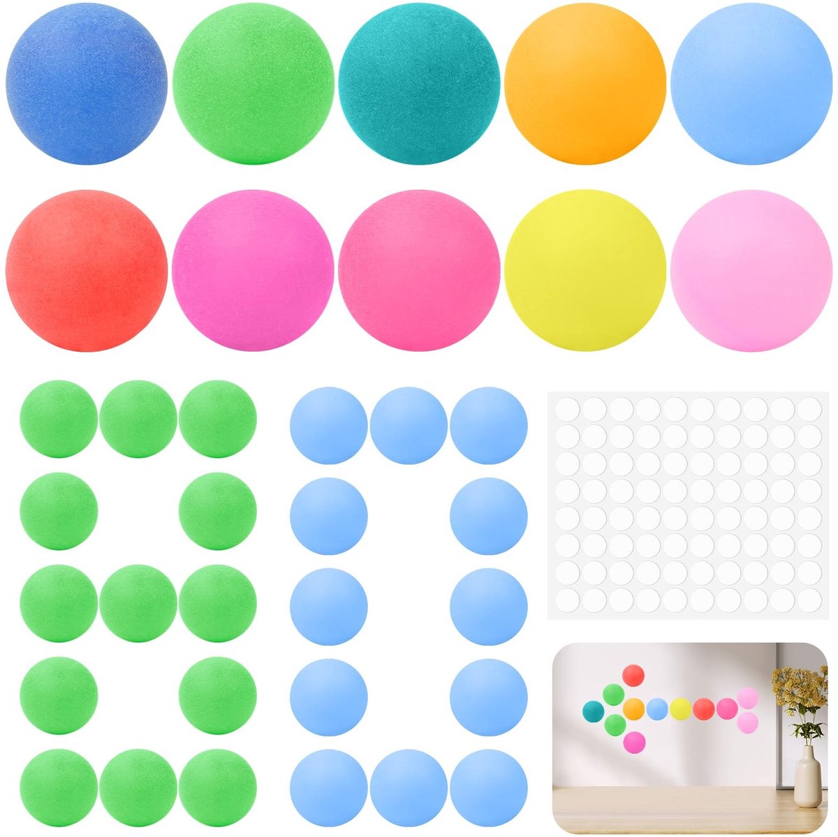 Solidchoice - Set van 80 Kleurrijke Tafeltennisballen met Stickers 40 mm