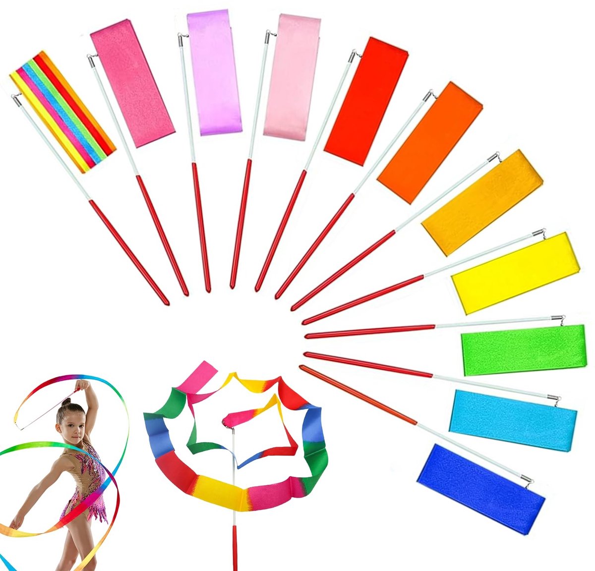 Solidchoice - Set van 12 Kleurrijke Dansbanden voor Gymnastiek