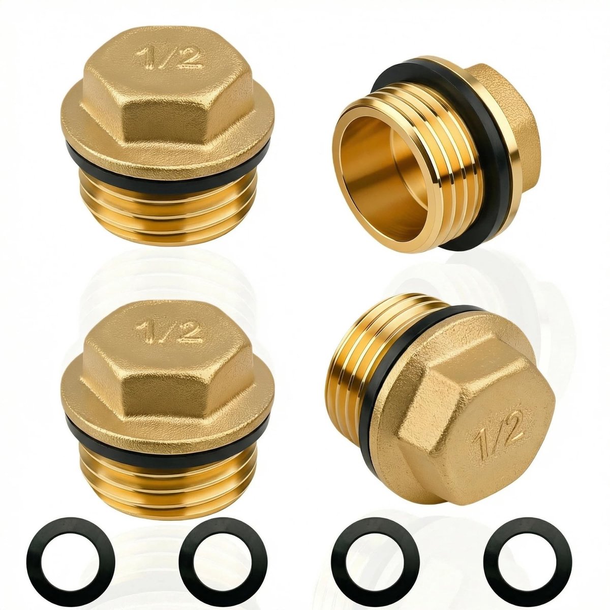 Solidchoice - Set van 4 Messing Stopper met Rubber Ring