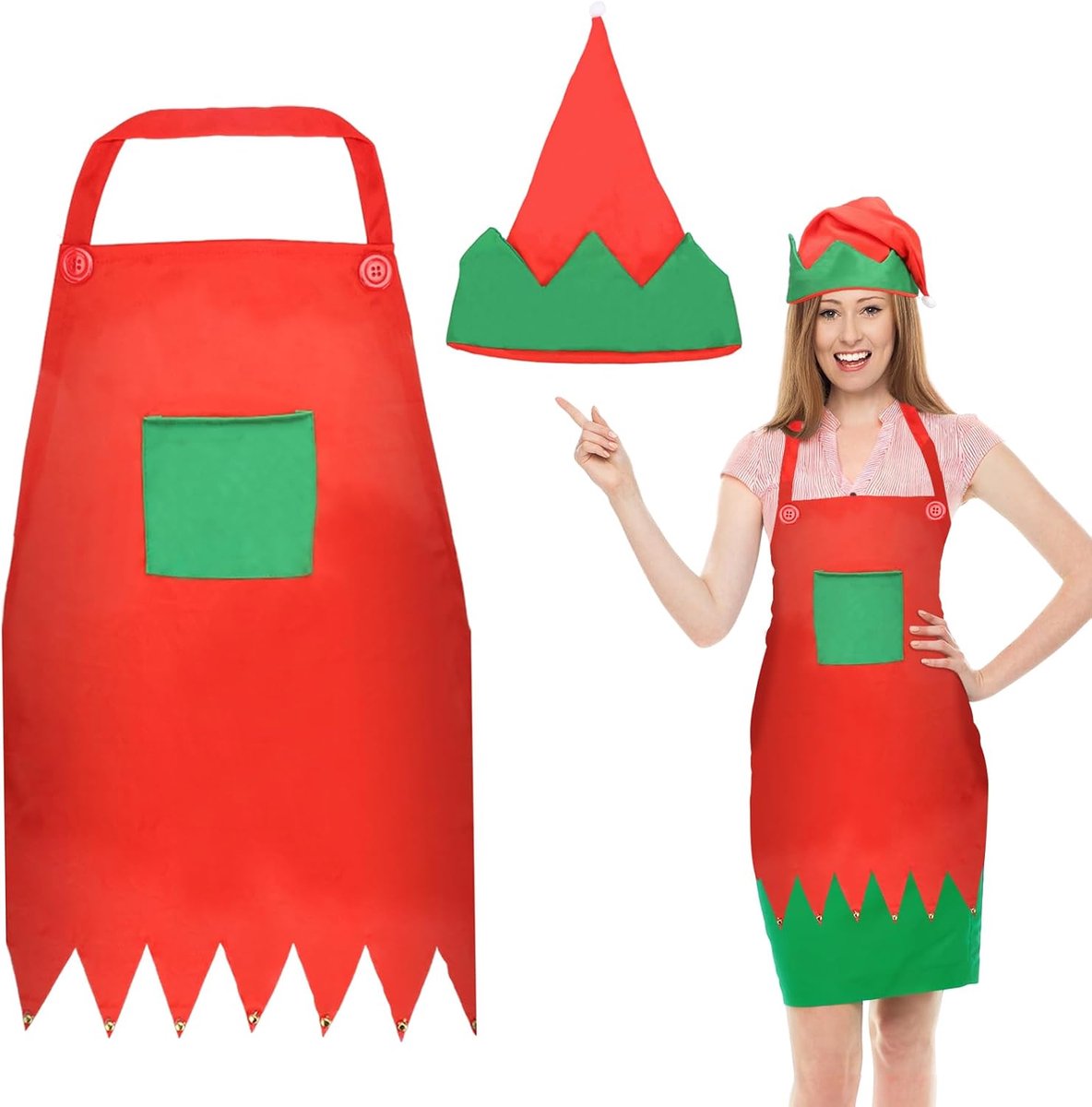 Kerstdiner Schort met Elf Hoed - Schort + Hoed - Geschikt voor Volwassenen en Kinderen - Perfect voor Kerstfeest - ShopVlot