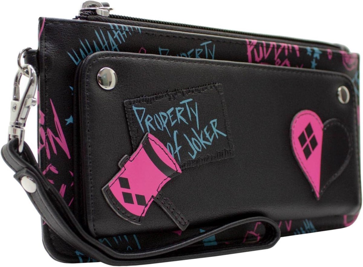 Harley Quinn Birds of Prey Property of Joker Neon Wallet/Purse Clutch with Coin Compartment & Card Holder, Black - ShopVlot