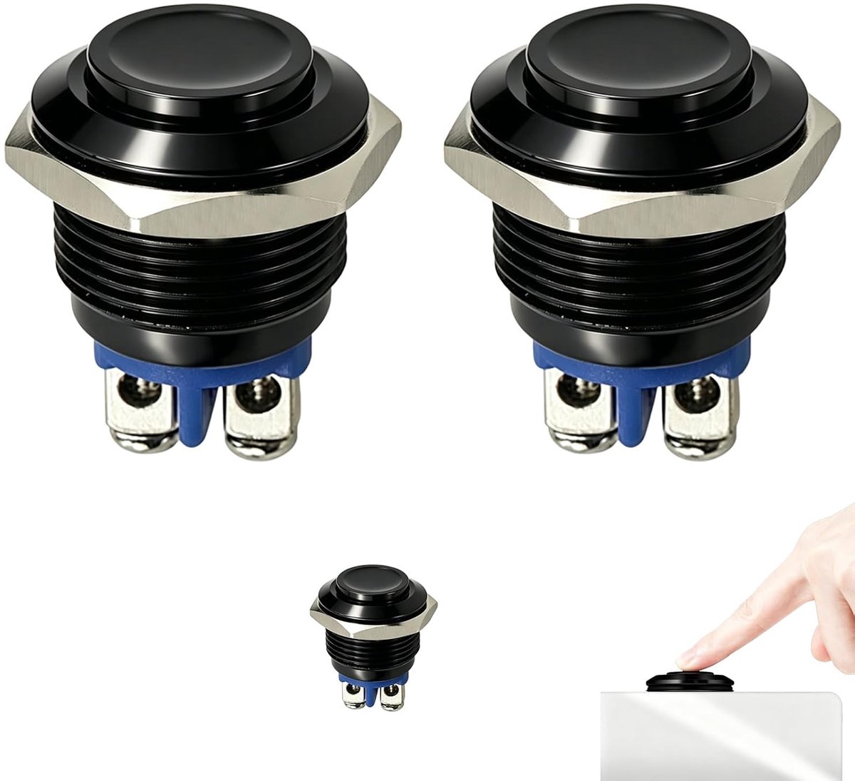 Drukknop, 12 V, waterdicht, 16 mm, momentane drukknop van metaal, zelfreeset, 12 V-220 V, 2 A, met schroeven, ronde - ShopVlot