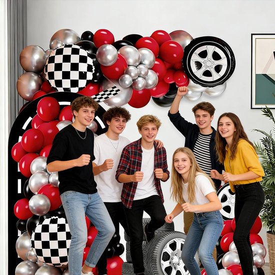 111 Pcs Racing Balloon Set, Black Red Silver Car Party Decoration Items, Children's Birthday Decoration Items, Racing - ShopVlot — afbeelding 3