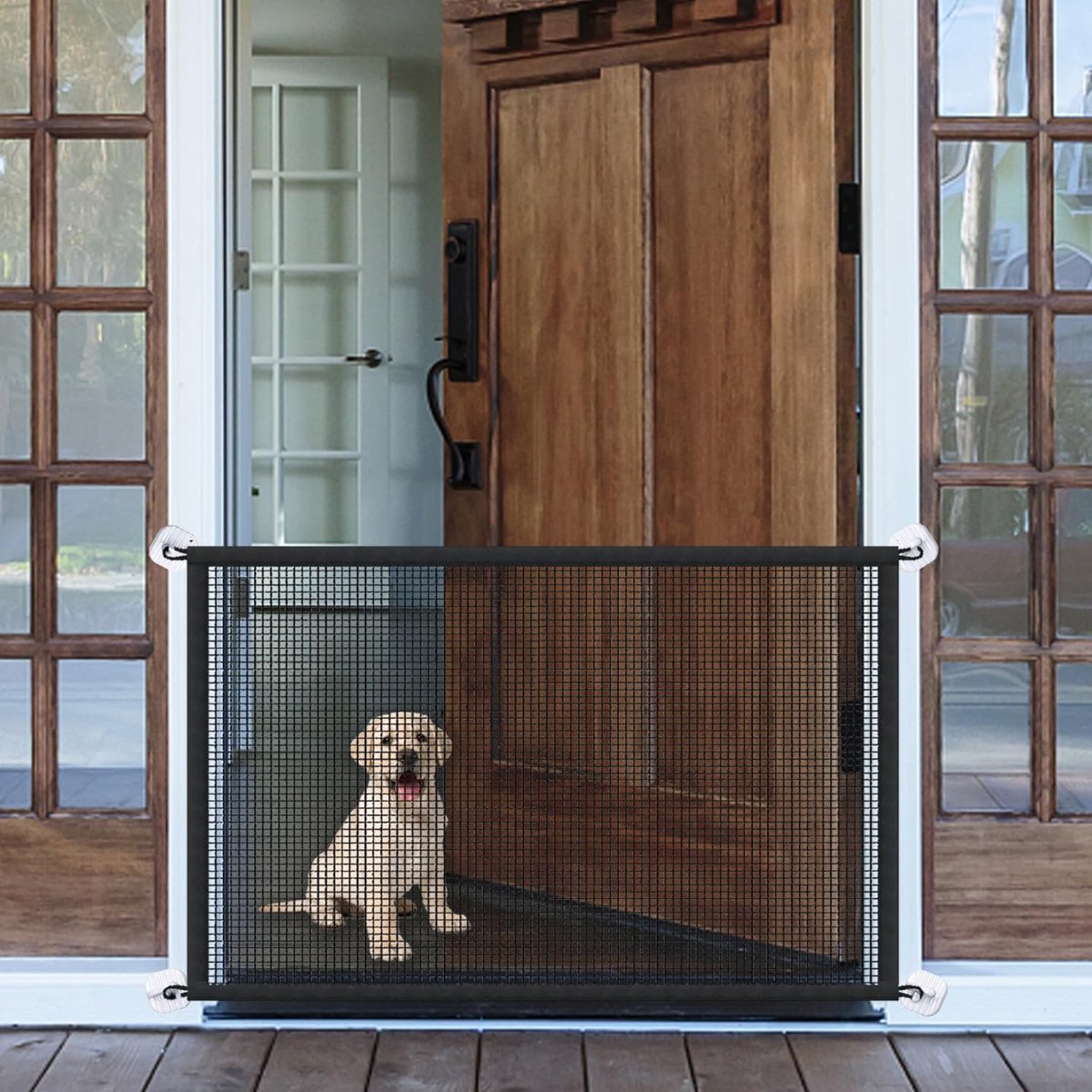 Door Grille Dogs Portable 89 x 78cm Dog Grille Apartment Indoor No Drilling Net Baby Gate for Home Door, Pet Safety - ShopVlot