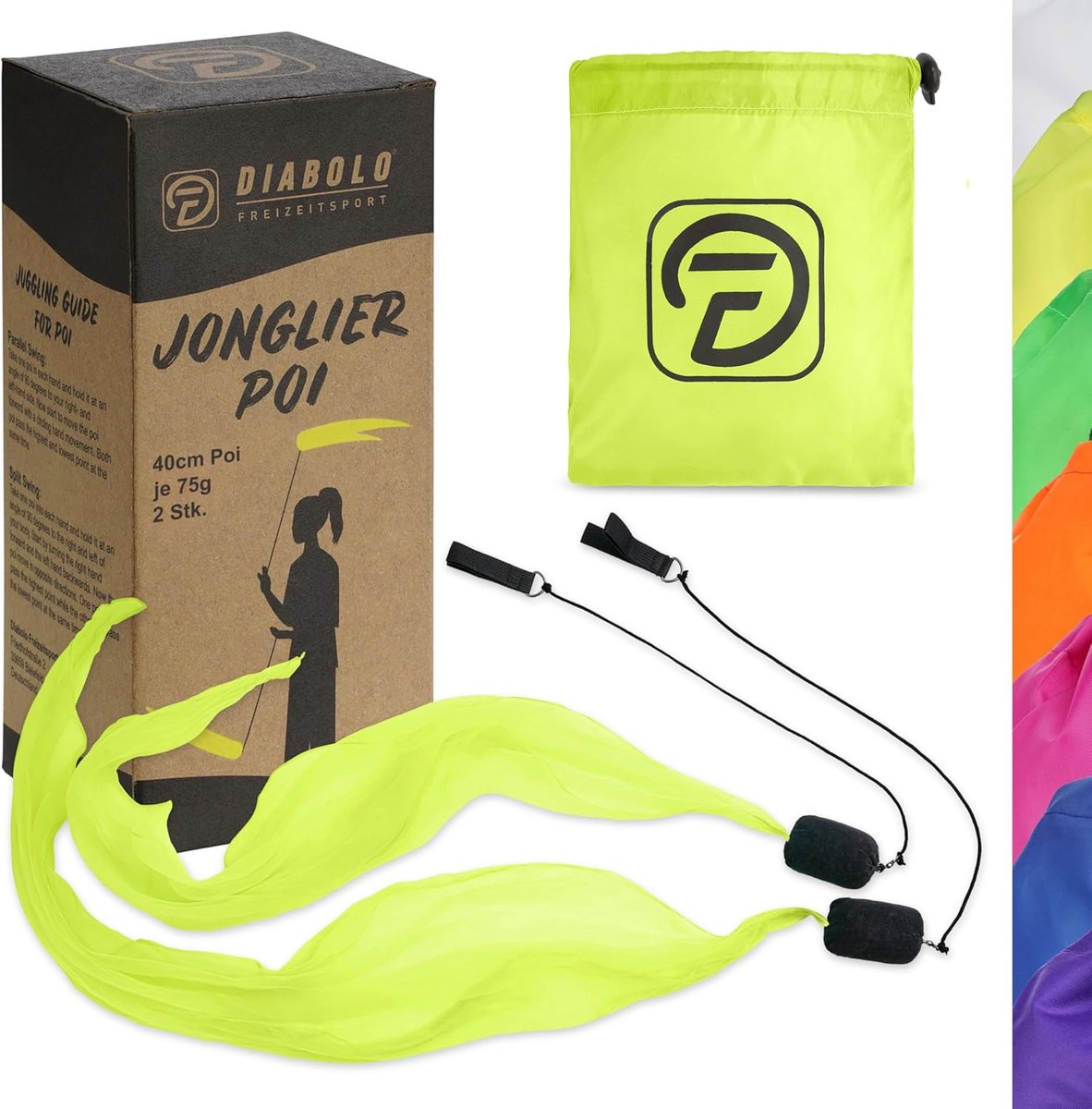 Diabolo Freizeitsport 40 cm UV Light Poi in Yellow - Angel Wings Spinning Pois. Spiral Pois, Soft Pois for Children - ShopVlot