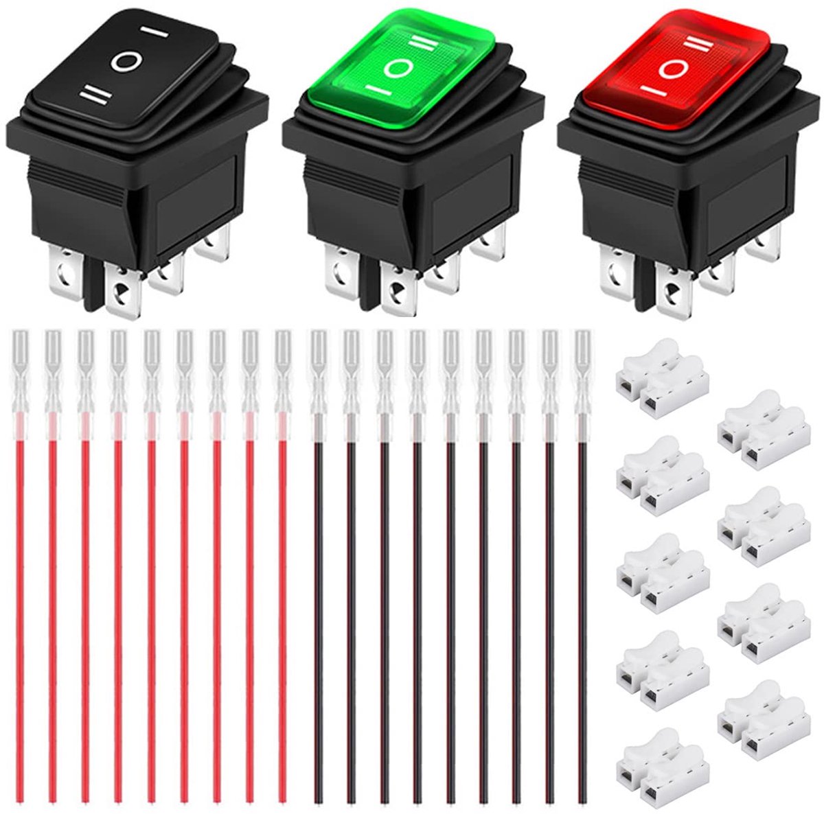 3 x Rocker Switches AC 16 A/250 V 20 A/125 V DPST On/Off Waterproof Mini Push Button Black/Red/Green 6 Pin 3 Position - ShopVlot