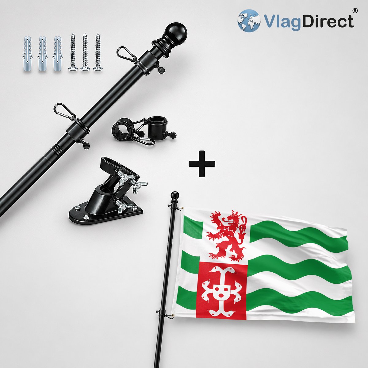 VlagDirect - Compleet vlaggenpakket - Zwarte vlaggenstok inclusief vlaggenstokhouder + Beekdaelen vlag - Gemeente Beekdaelen vlag - 90 x 150 cm.