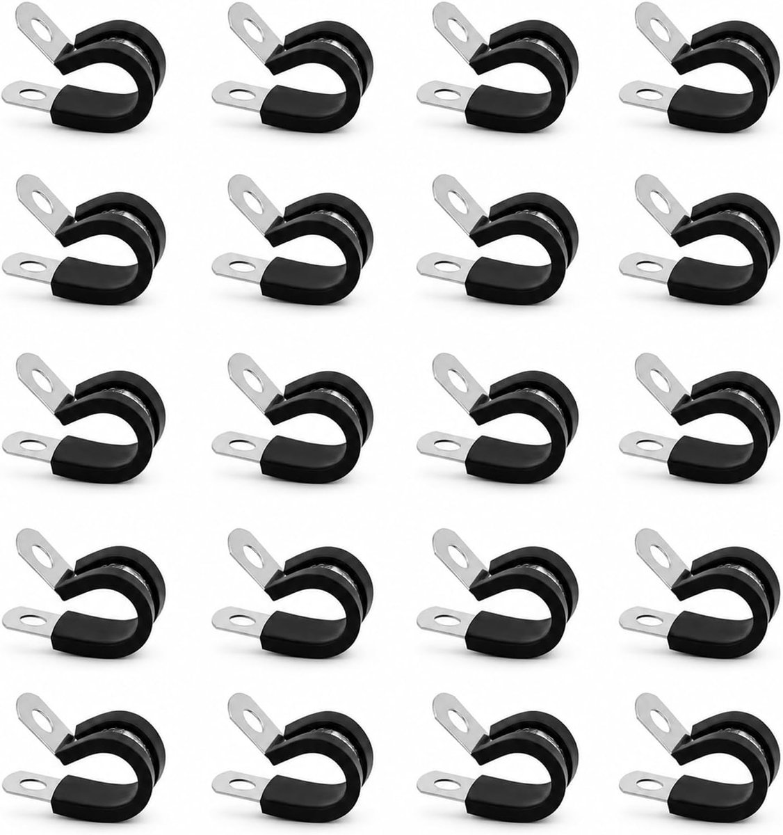 20 stuks 10 mm 304 roestvrijstalen rubberen gewatteerde P-clips, zware metalen slangbevestigingen voor draad-, koord - ShopVlot
