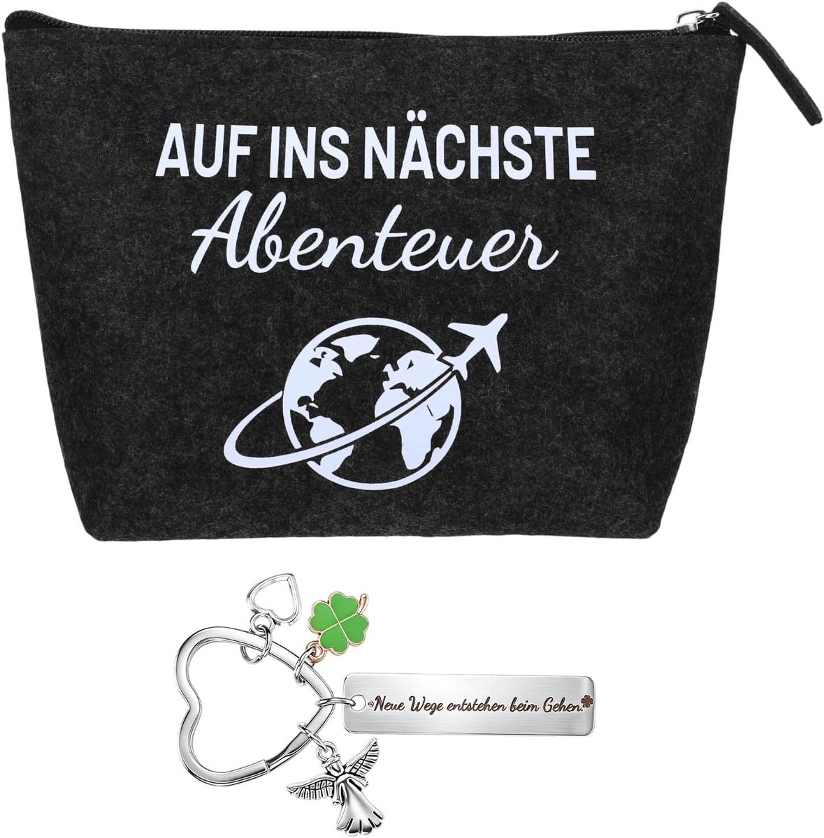 2 stuks reiscadeau, afscheidscadeau, nieuwbegincadeau, vilten make-uptas met beschermengel, sleutelhanger voor - ShopVlot