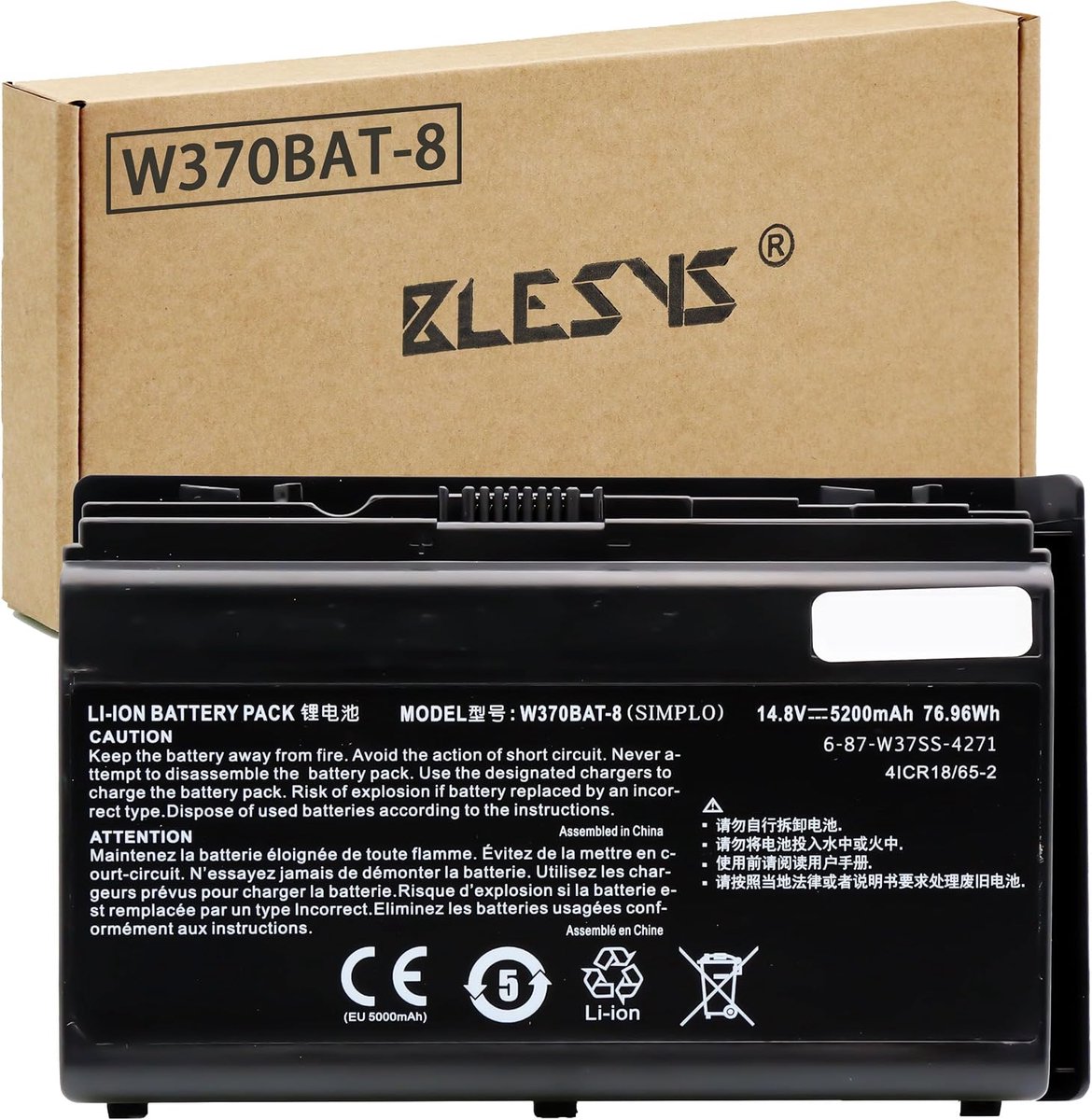 BLESYS W370BAT-8 Battery for Clevo W350ET W350ETQ W370ET W370SS W355SS W370 for Sager Np6350 Np6370 for Hasee K650S-i7 - ShopVlot