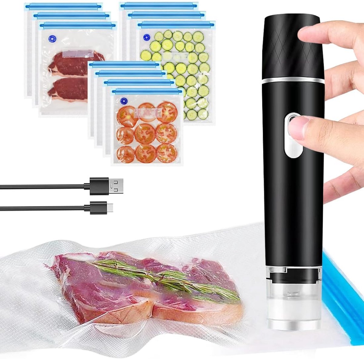 Handheld Vacuum Food Sealer, Portable Food Vacuum Sealer Machine, Rechargeable Mini Electric Vacuum Sealer with 10Pcs - ShopVlot